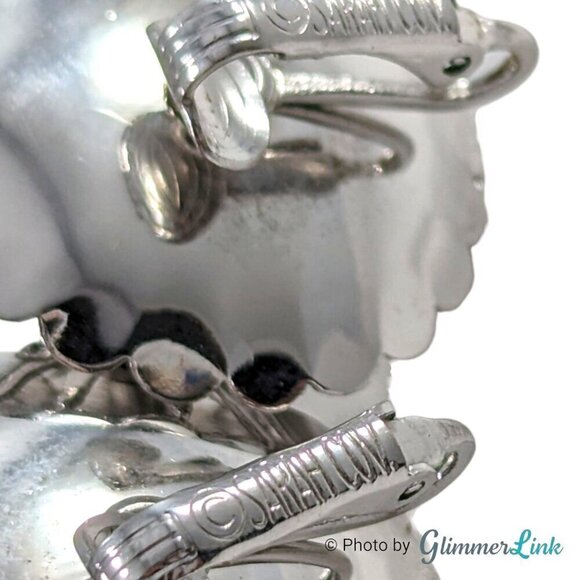 Vintage 60s Sarah Coventry Sunburst Black Cabochon Silver Tone Clip On Earrings - Picture 8 of 11